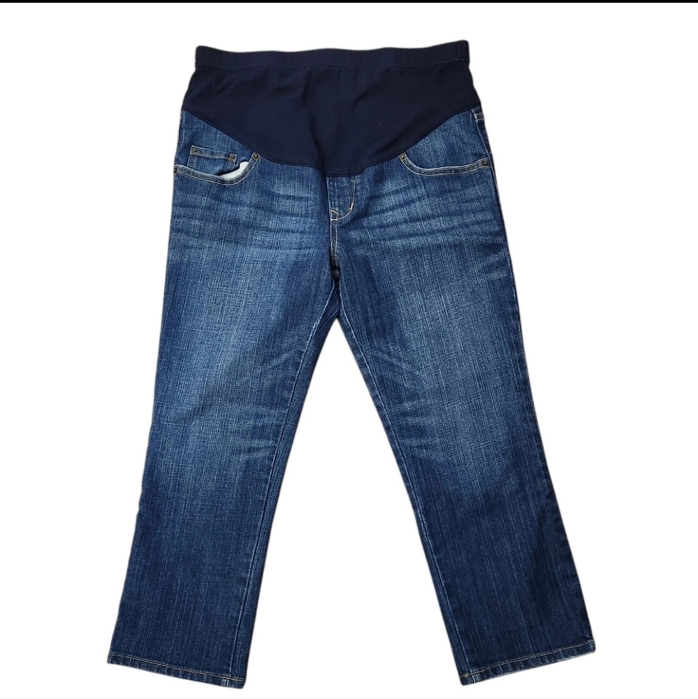Old Navy Maternity Womens Size 8 Full Panel Capris Denim Stretch Blue Wash